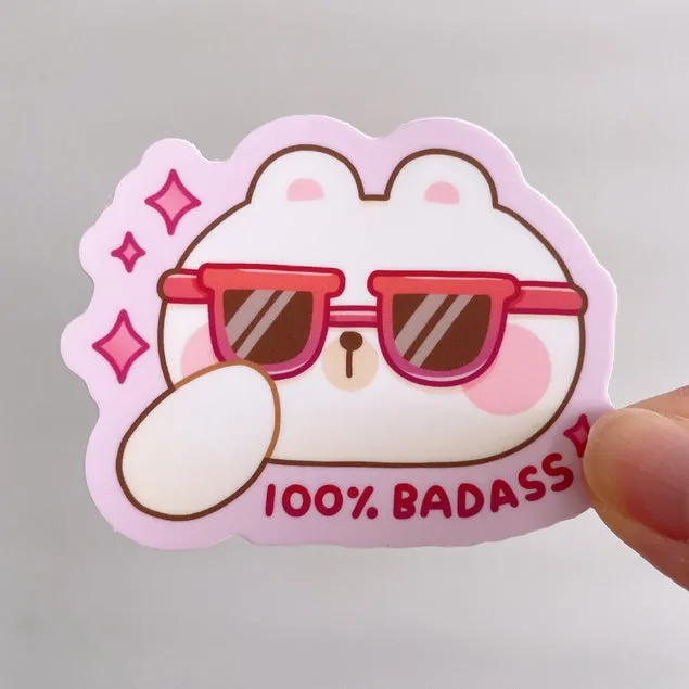 100% Badass Rice the Bear Vinyl Sticker