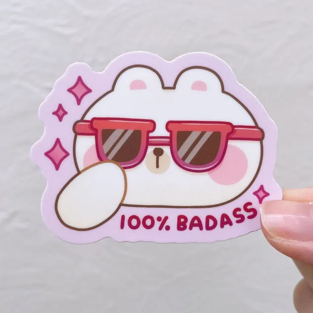 100% Badass Rice the Bear Vinyl Sticker