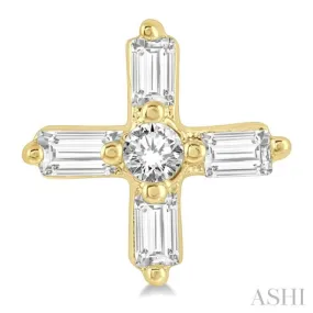 1/10 Ctw Greek Cross Baguette and Round Cut Diamond Petite Earring in 10K Yellow Gold