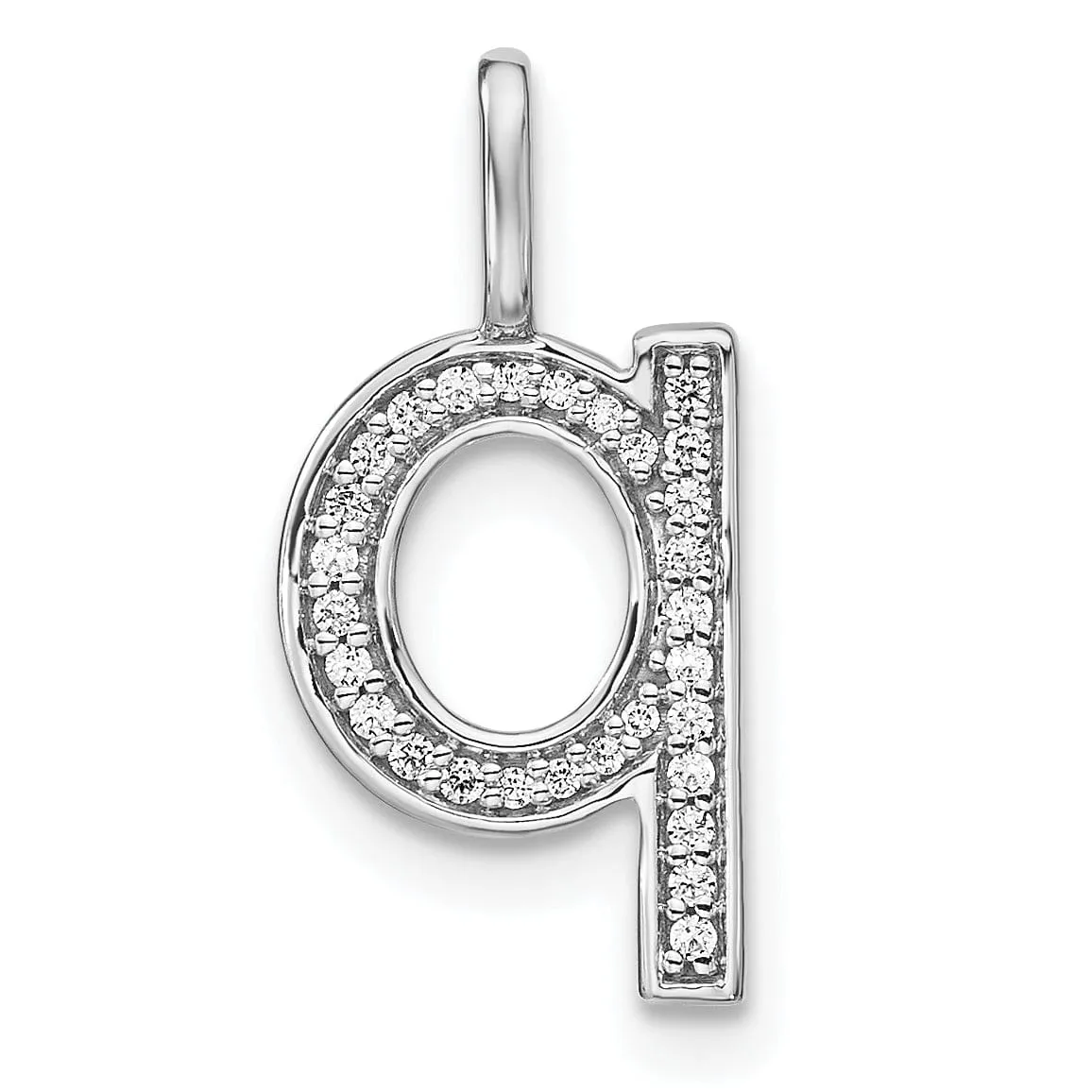 14K White Gold Diamond 0.098-CT Lower Case Style Q Initial Charm