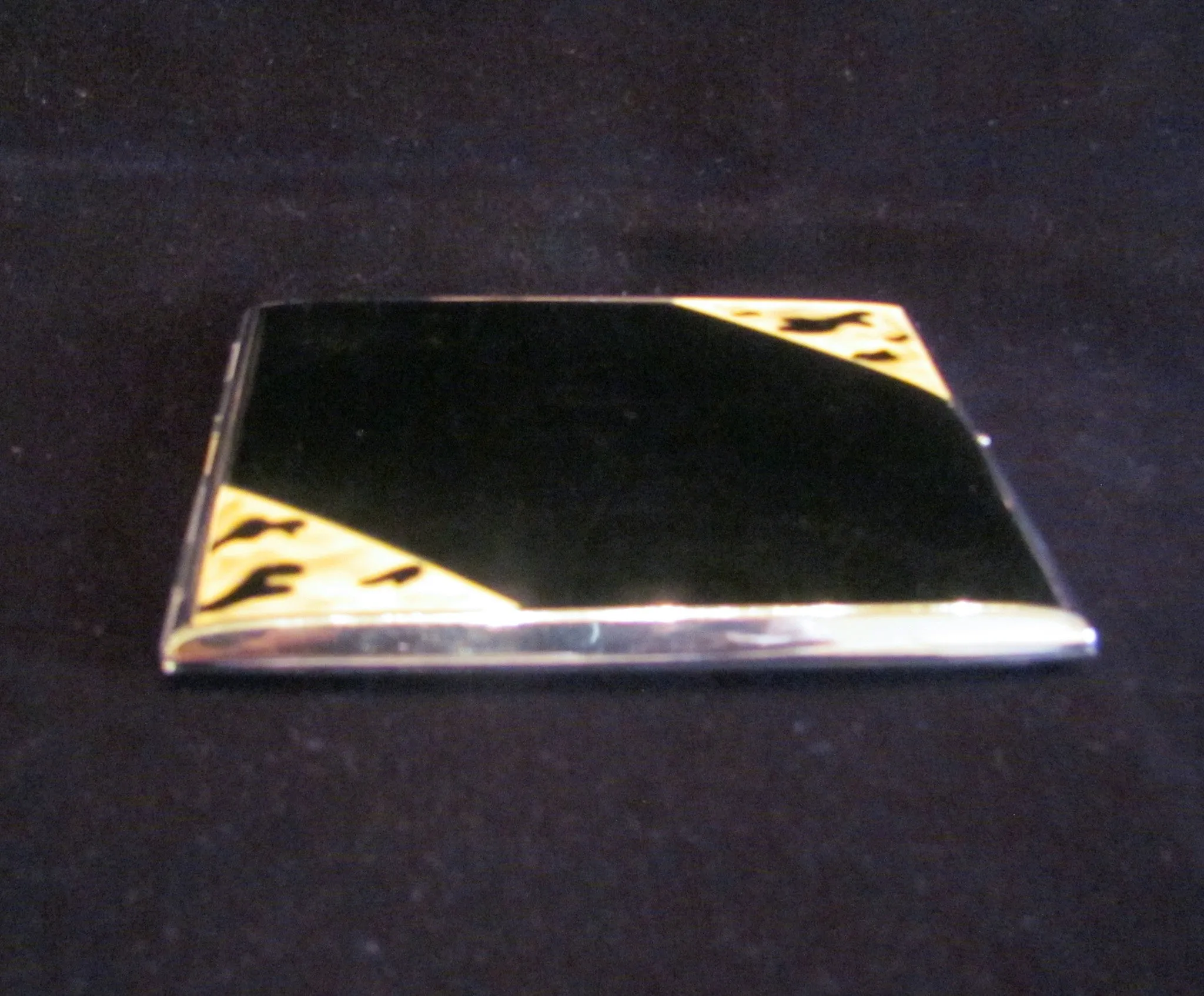 1930s Enamel Cigarette Case Golden Wheel Business Card Case Credit Card Holder Nickel Silver