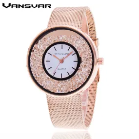 2016 New Fashion Stainless Steel Gold & Silver Band Quartz Wtach Luxury Women Rhinestone Watches Valentine Gift BW1900