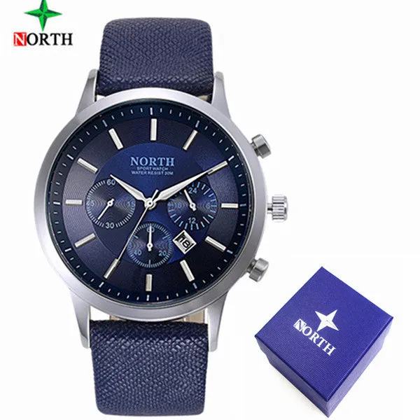 2017 Mens Watches NORTH Brand Luxury Casual Military Quartz Sports Wristwatch Leather Strap Male Clock watch relogio masculino