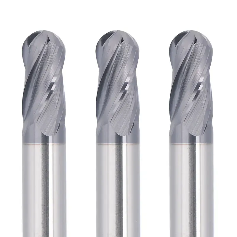 4BNC05, 1/4" Shank, 4-Flute Ball Nose, 2” Overall Length, End Mills CNC Carbide Steel Router Bits, For Carbon Steel, Stainless Steel, Aluminum, Metal, 5pcs