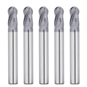 4BNC05, 1/4" Shank, 4-Flute Ball Nose, 2” Overall Length, End Mills CNC Carbide Steel Router Bits, For Carbon Steel, Stainless Steel, Aluminum, Metal, 5pcs