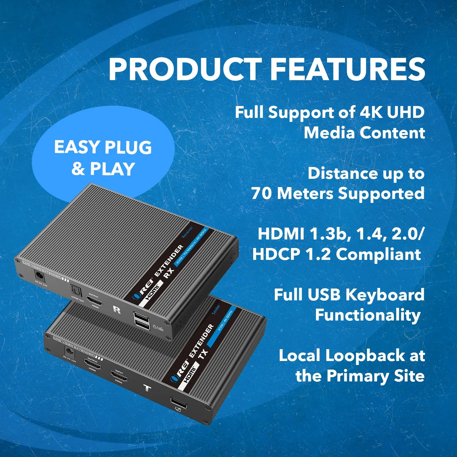 4K KVM HDMI Extender Over CAT6/CAT7 Cable Up to 230 Ft  Keyboard & Mouse Over Network (UHD-IPC230-KVM)