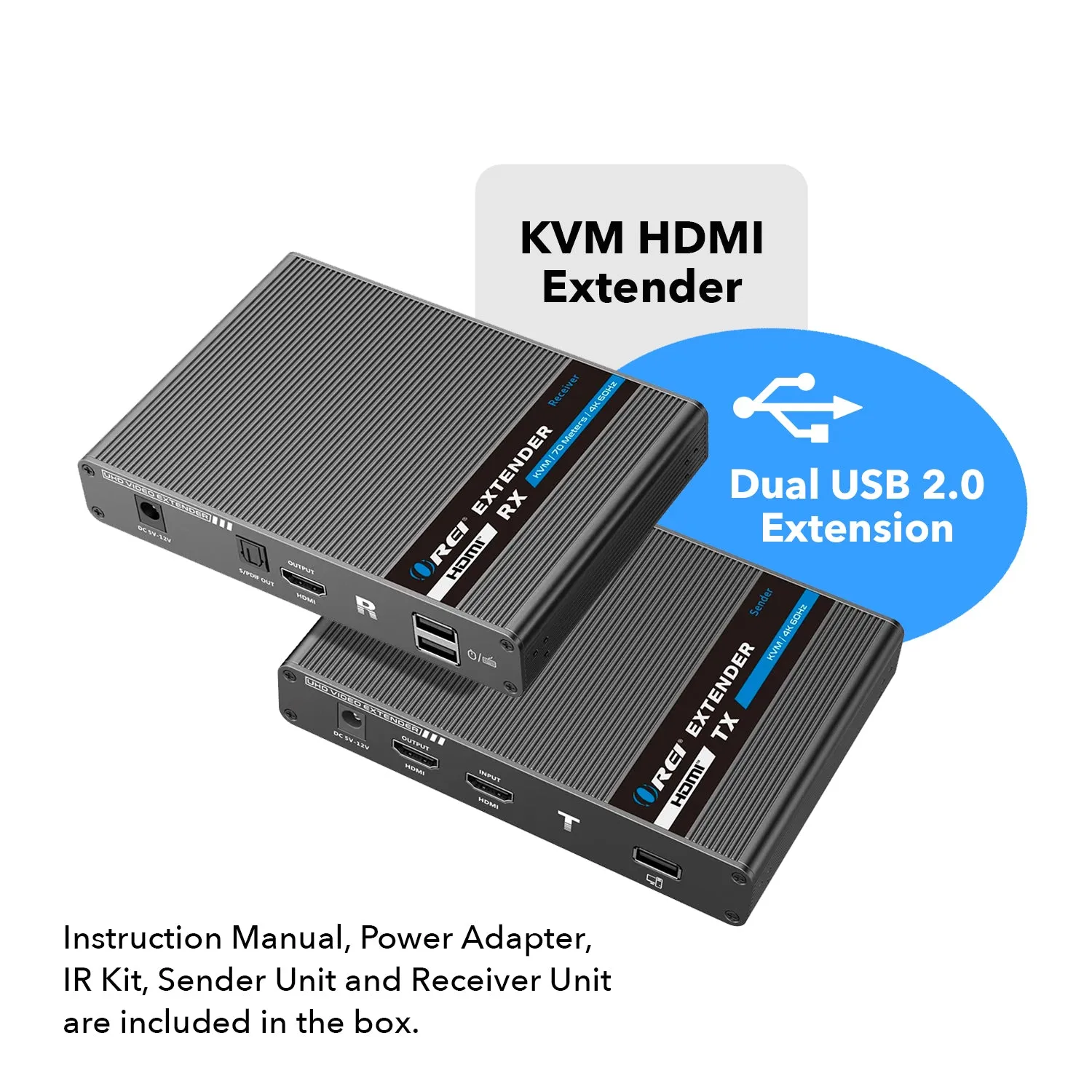 4K KVM HDMI Extender Over CAT6/CAT7 Cable Up to 230 Ft  Keyboard & Mouse Over Network (UHD-IPC230-KVM)