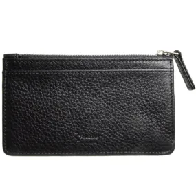 5 Credit Card Pebbled Leather Card Wallet With Zip Black