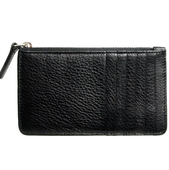 5 Credit Card Pebbled Leather Card Wallet With Zip Black