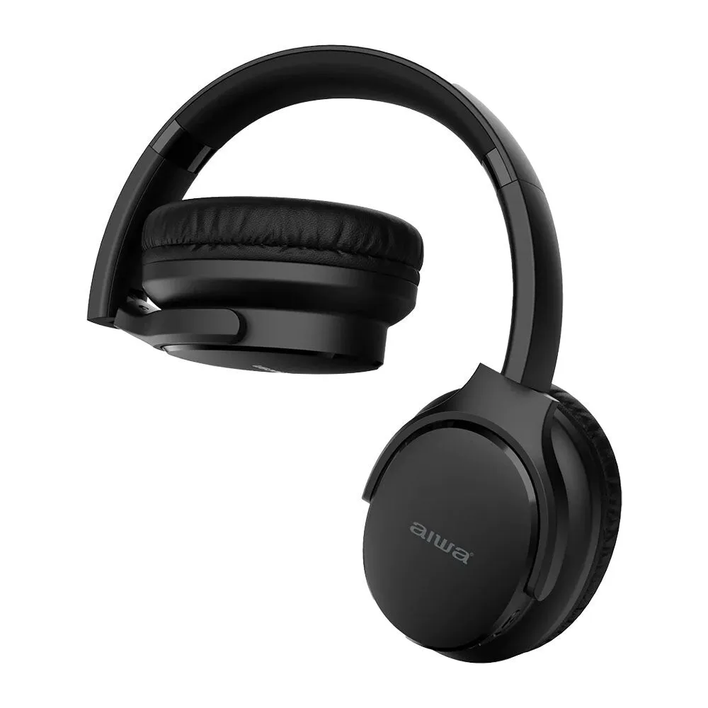 AIWA Over-Ear Bluetooth Headphones with AUX & Airplane Adapter (Black)