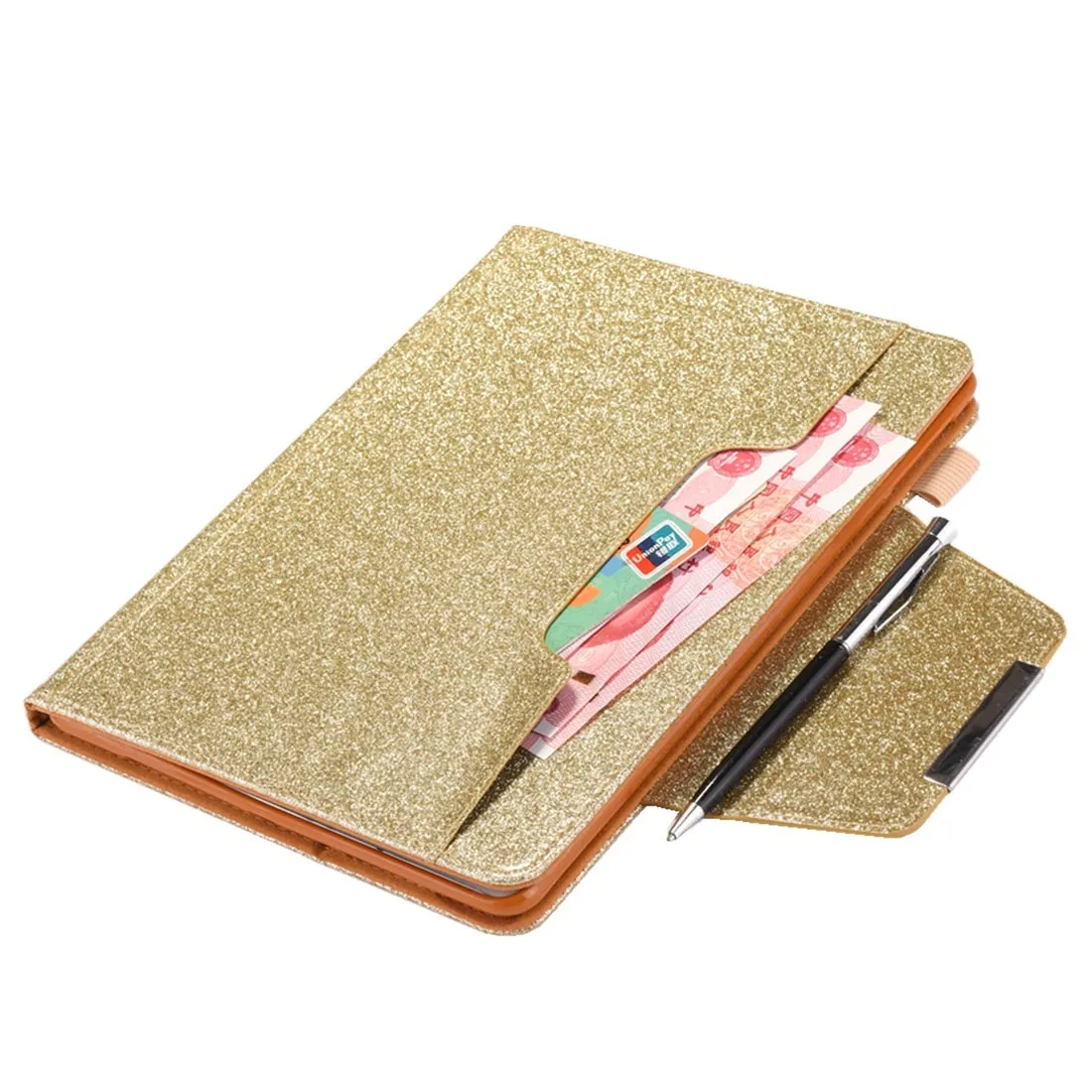 AMZER Glitter Horizontal Flip Leather Case With Holder & Card Slot/ Photo Frame/ Wallet for 10.2 Inch iPad 7th, 8th, 9th Gen - Gold