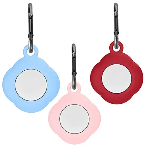 Apple Airtags-(2021) (FOSO) Silicone Airtag Case, Four Leaf  Protective Cover - Blue, Pink & Dark Red