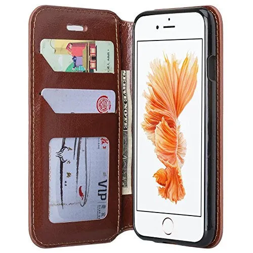 Apple iPhone 7 Plus Case, Pu Leather Magnetic Flip Fold[Kickstand] Wallet Case with ID & Card Slots for Iphone 7 Plus - Brown