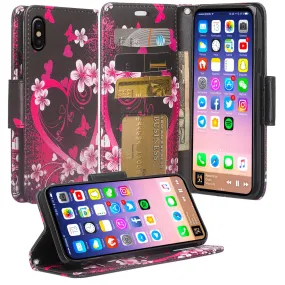 Apple iPhone ??? | iPhone Ten Case, iPhone ??? | iPhone Ten Wallet Case, Slim Flip Folio [Kickstand] Pu Leather Wallet Case with ID & Card Slots & Pocket   Wrist Strap - Heart Butterflies