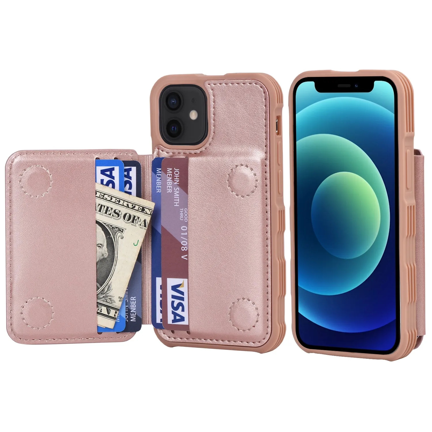 Arae for iPhone 12 Mini Case - Wallet Case with PU Leather Card Pockets Back Flip Cover for iPhone 12 Mini 5.4 inch