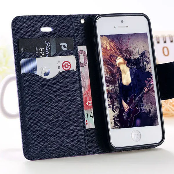 Beautiful Carrying Full Case For Iphone 4 4s 4g Wallet Style Flip PU Leather Phone Cover Stand Card Slot 11 Colors With Logo