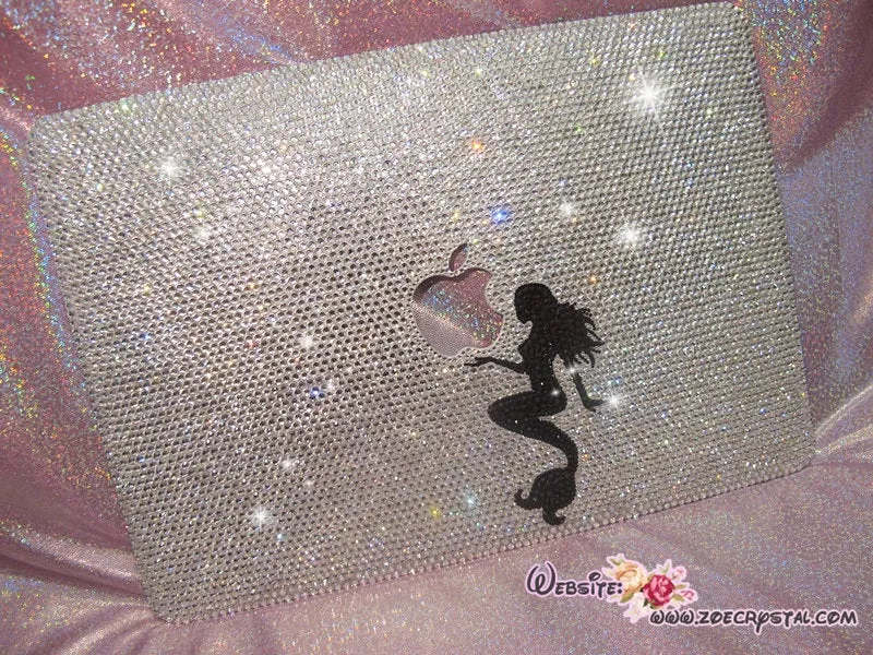 Bedazzled Bling MACBOOK Case / Cover with a Perfect Mermaid in Silver Crystal Rhinestone (Air / Pro) Glittering Sparkly Shinny