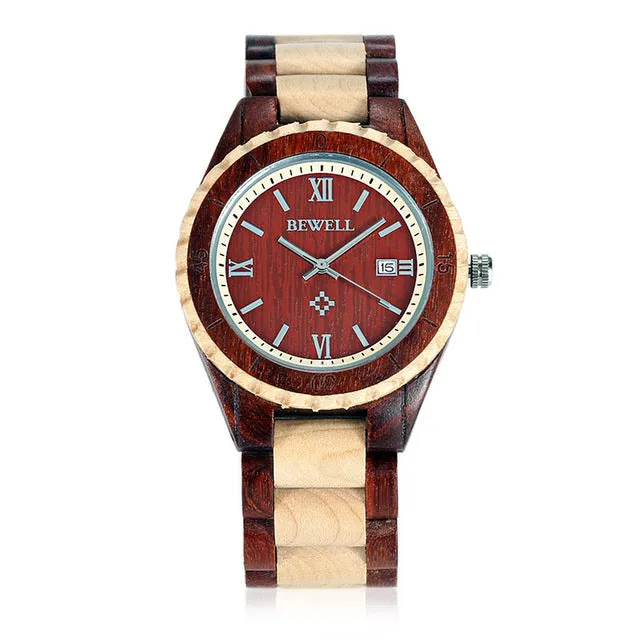 BEWELL Mens Casual Wooden Wristwatch