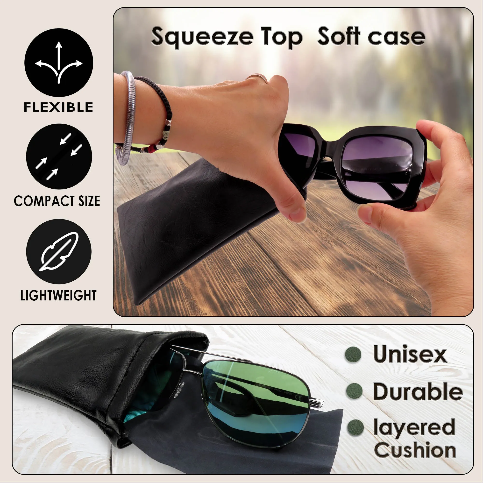 Black Distressed Large Sunglasses Pouch, Soft Eyeglasses Case w/ Cloth, Squeeze Top Case - Smartphone case (CT8 Black)