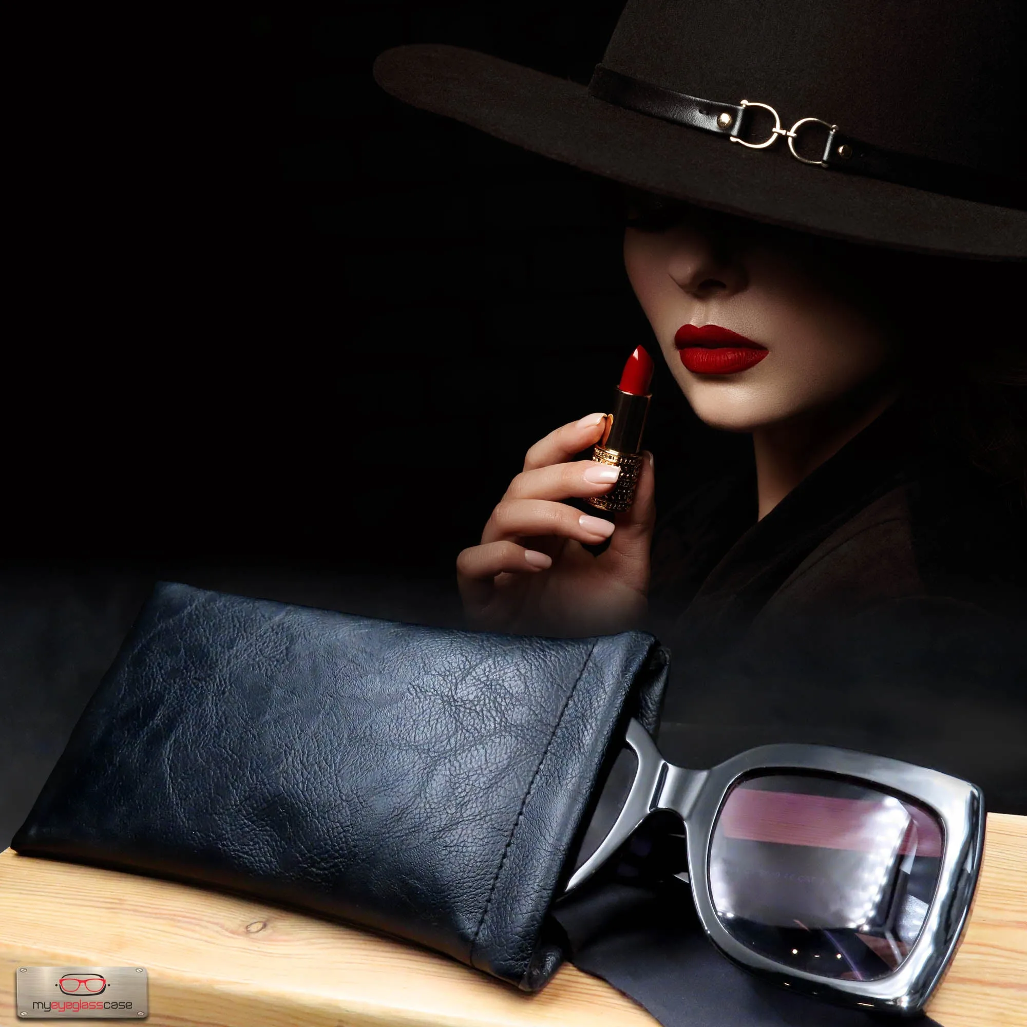 Black Distressed Large Sunglasses Pouch, Soft Eyeglasses Case w/ Cloth, Squeeze Top Case - Smartphone case (CT8 Black)