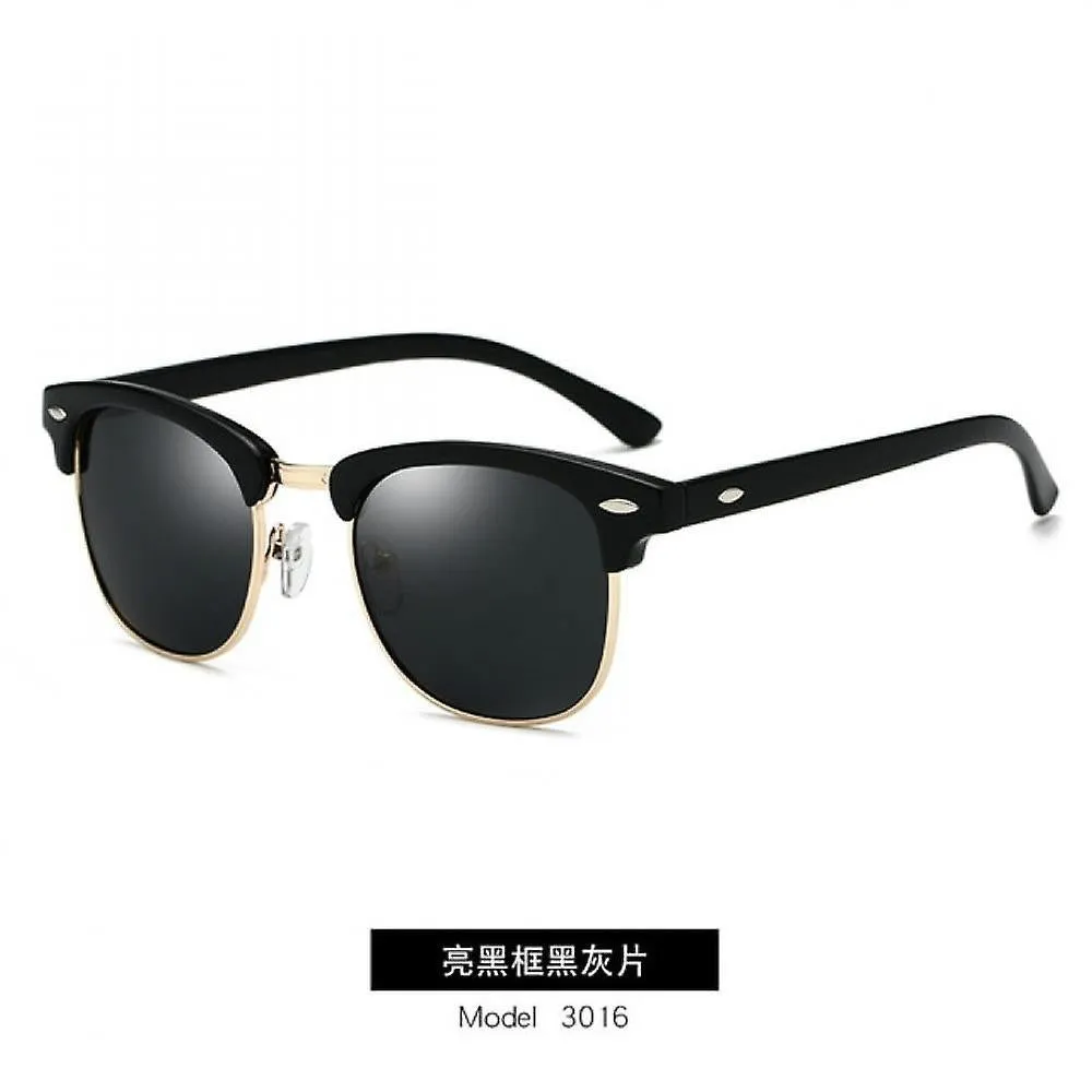 Black Polarized Sunglasses Brand Design Eye Semi Rimless Classic