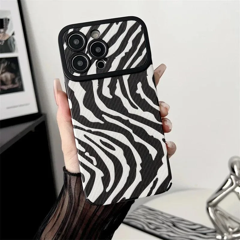 Black White Cute Zebra Stripe Phone Case for iPhone 11-15 Pro Max Plus - Soft Cover