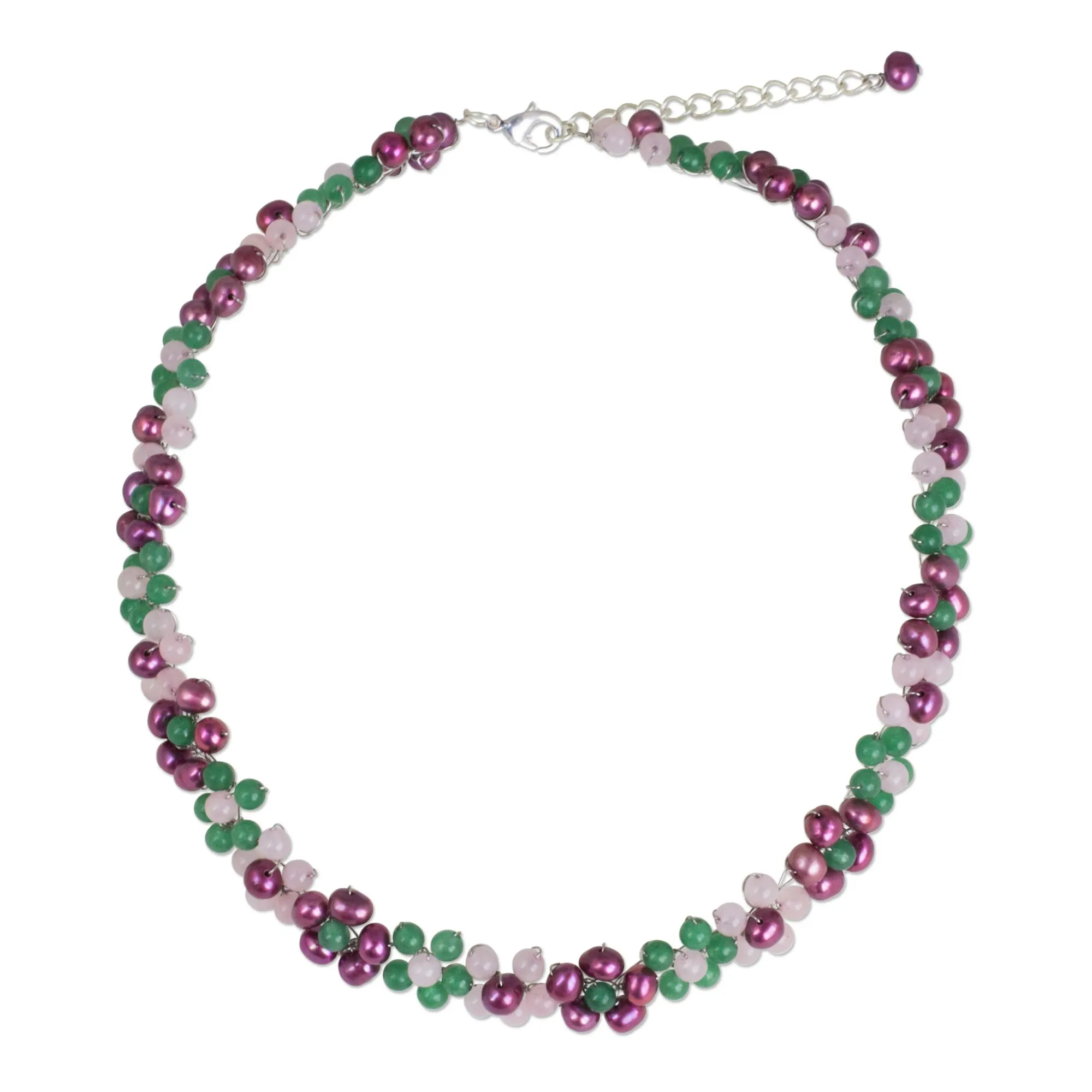 Blossoming Rainbow Artisan Crafted Pearl and Quartz Beaded Floral Necklace