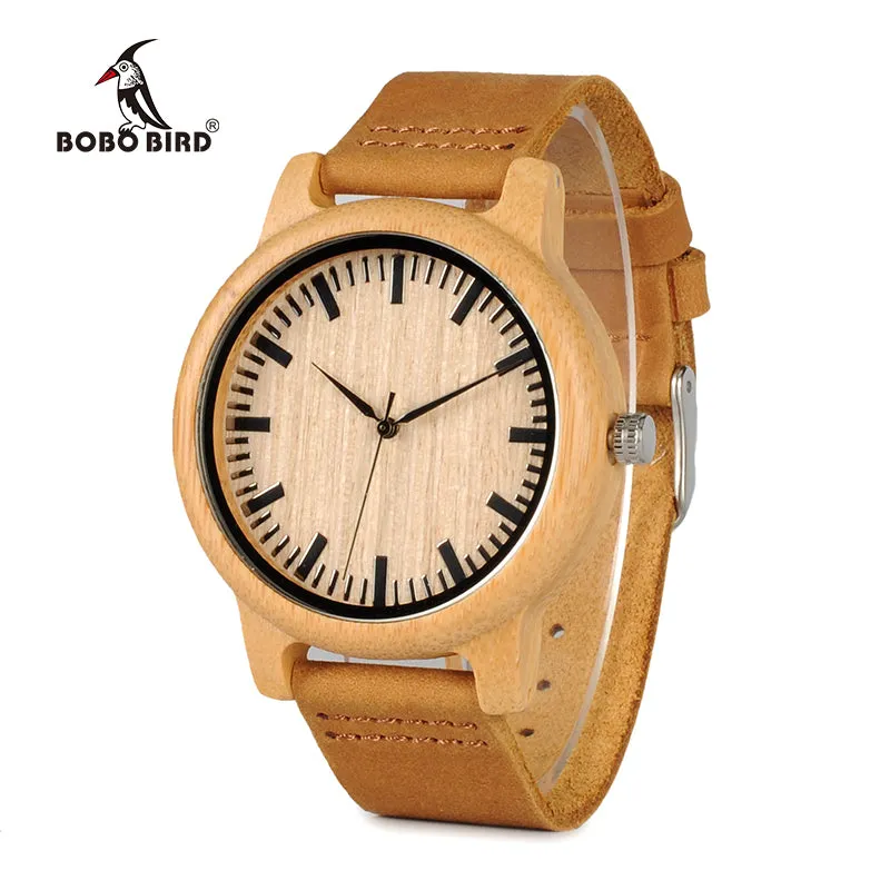 BOBO BIRD WA16 Watch for Men Women Bamboo Wood Quartz Watches With Scale Soft Leather Straps