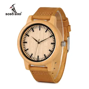 BOBO BIRD WA16 Watch for Men Women Bamboo Wood Quartz Watches With Scale Soft Leather Straps