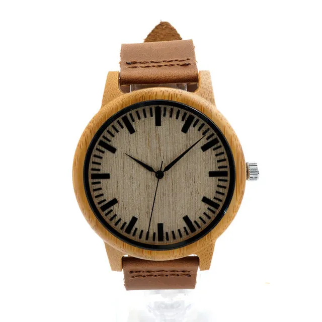 BOBO BIRD WA16 Watch for Men Women Bamboo Wood Quartz Watches With Scale Soft Leather Straps