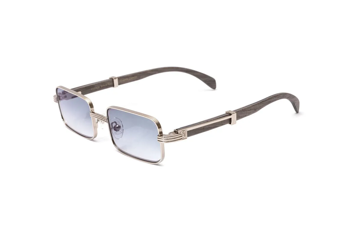 BRIGADE Silver & Grey Wood Rectangular Sunglasses, Gradient Grey Lenses