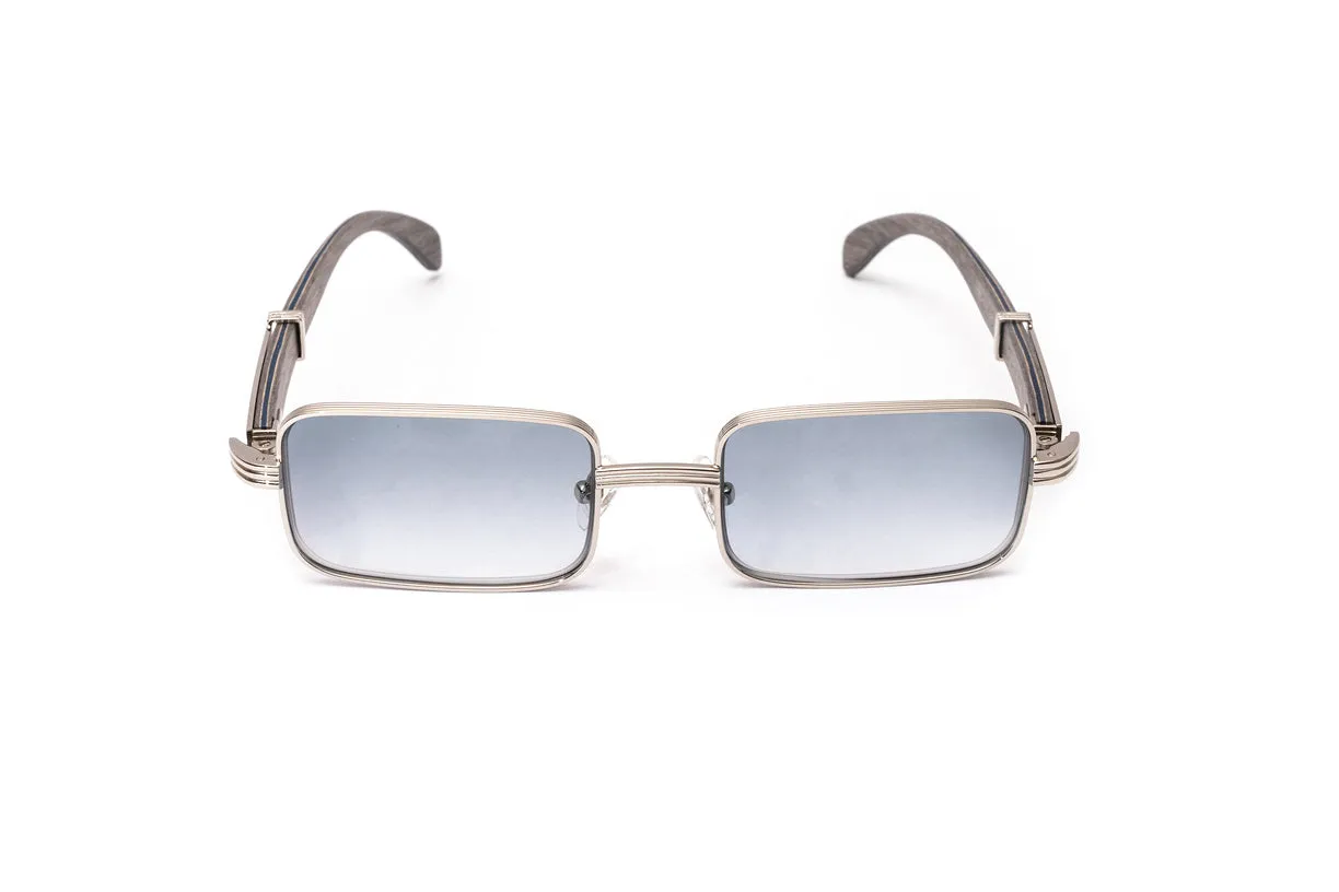 BRIGADE Silver & Grey Wood Rectangular Sunglasses, Gradient Grey Lenses