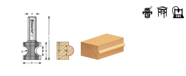 Bullnose Router Bit | 7⁄64 Radius x 19⁄32 Dia x 1⁄2 x 1⁄2"Shank | 51552 | 738685155523