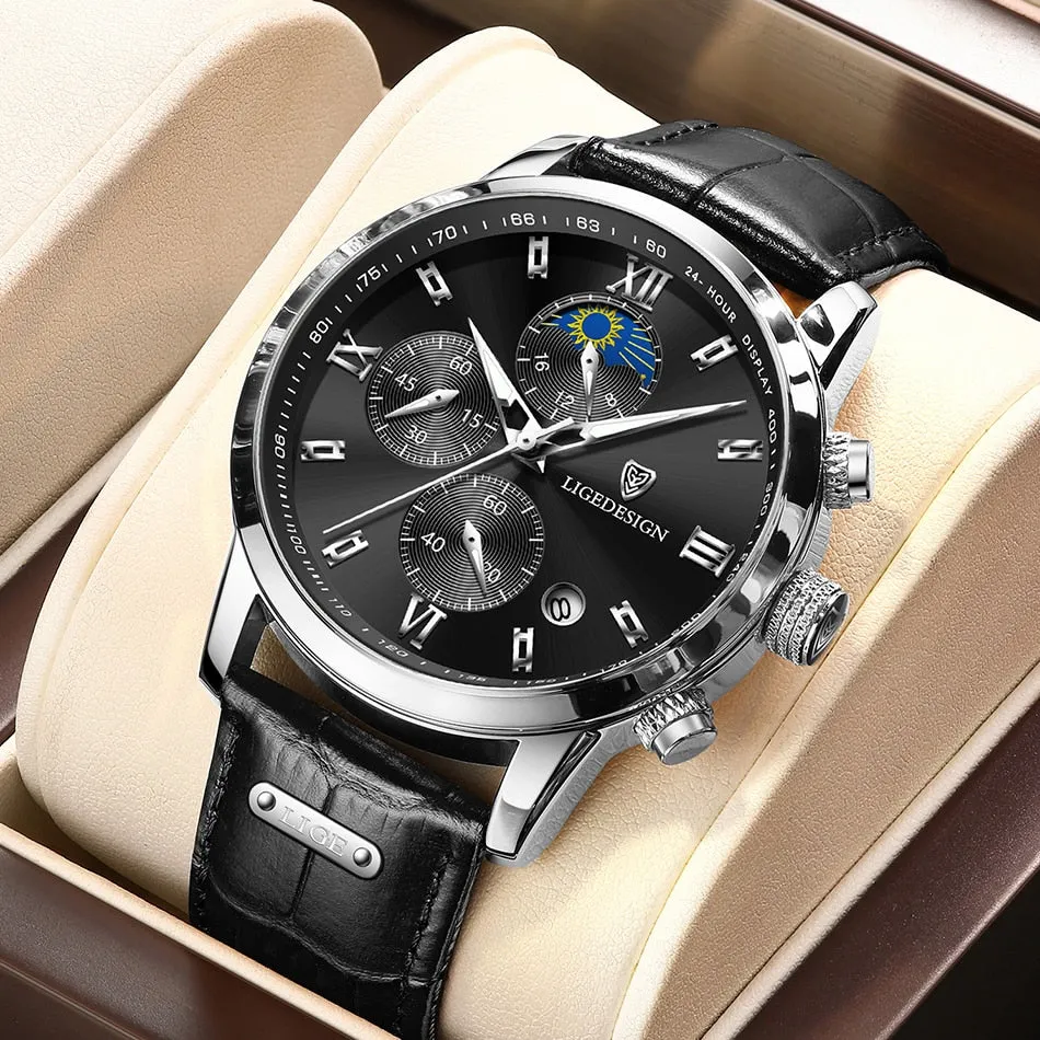 Business Men's Leather Waterproof Watch