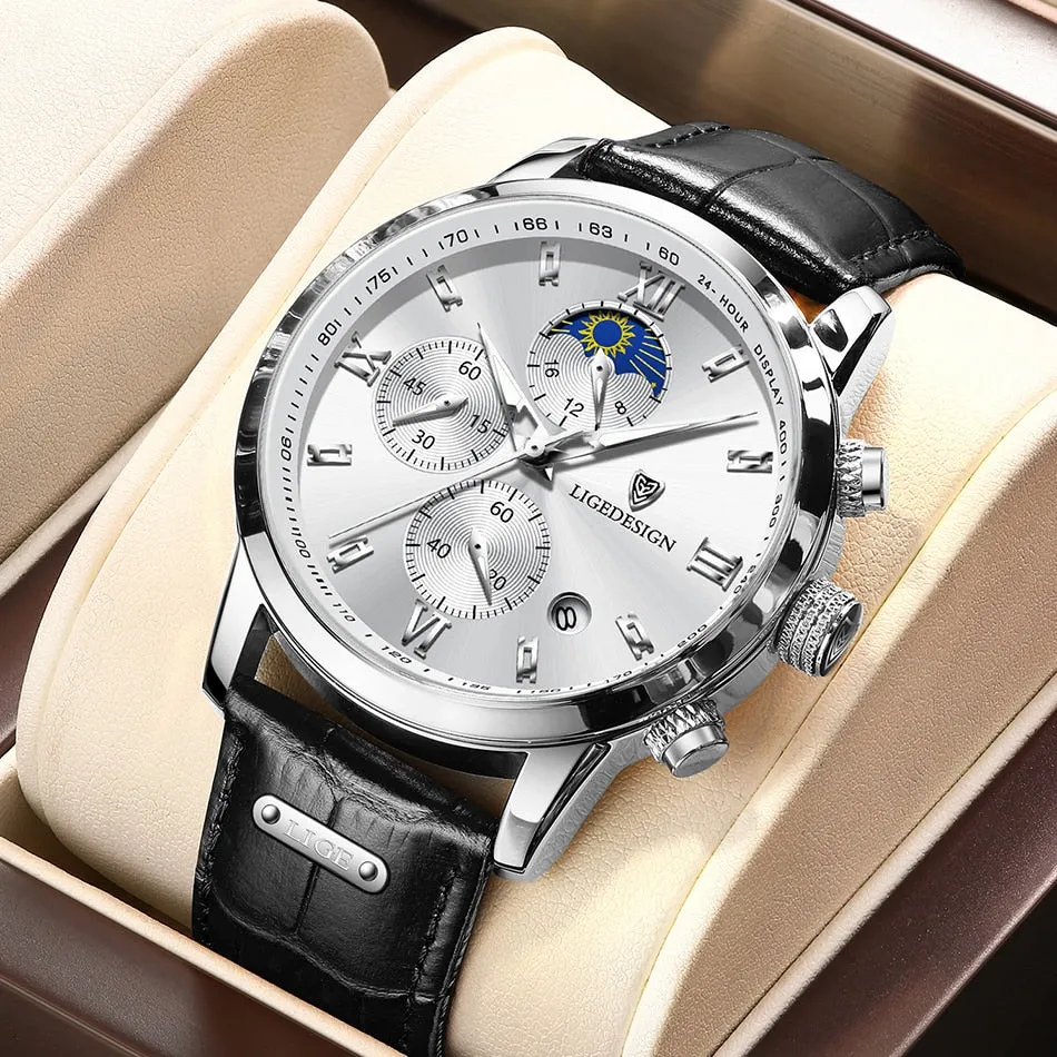 Business Men's Leather Waterproof Watch