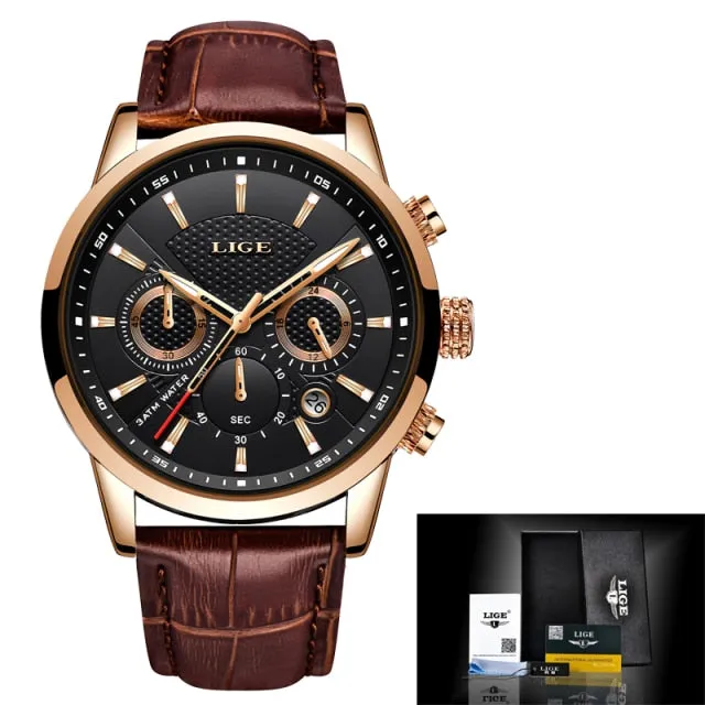 Business Men's Leather Waterproof Watch