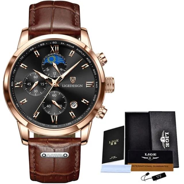 Business Men's Leather Waterproof Watch