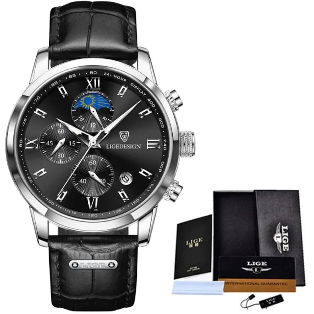 Business Men's Leather Waterproof Watch