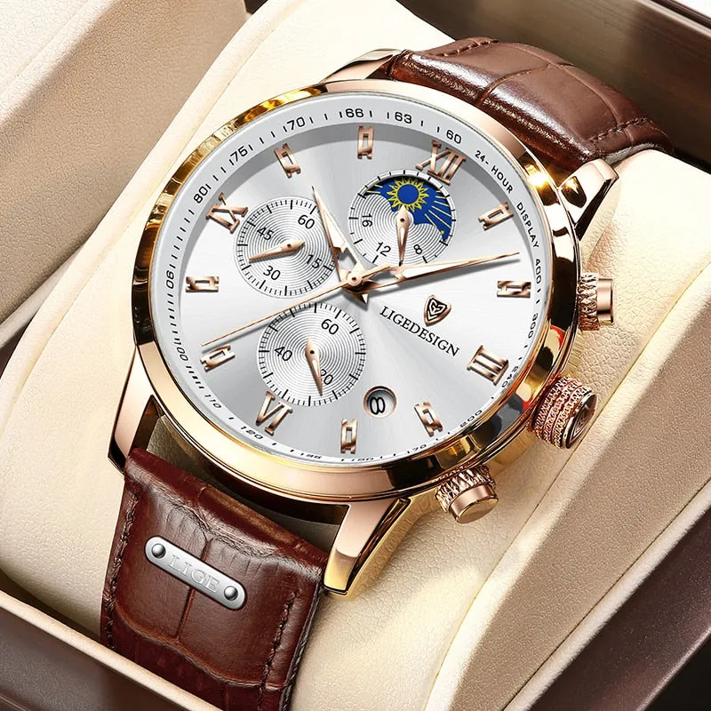 Business Men's Leather Waterproof Watch