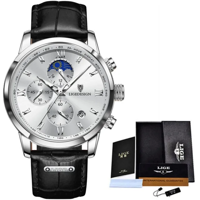 Business Men's Leather Waterproof Watch