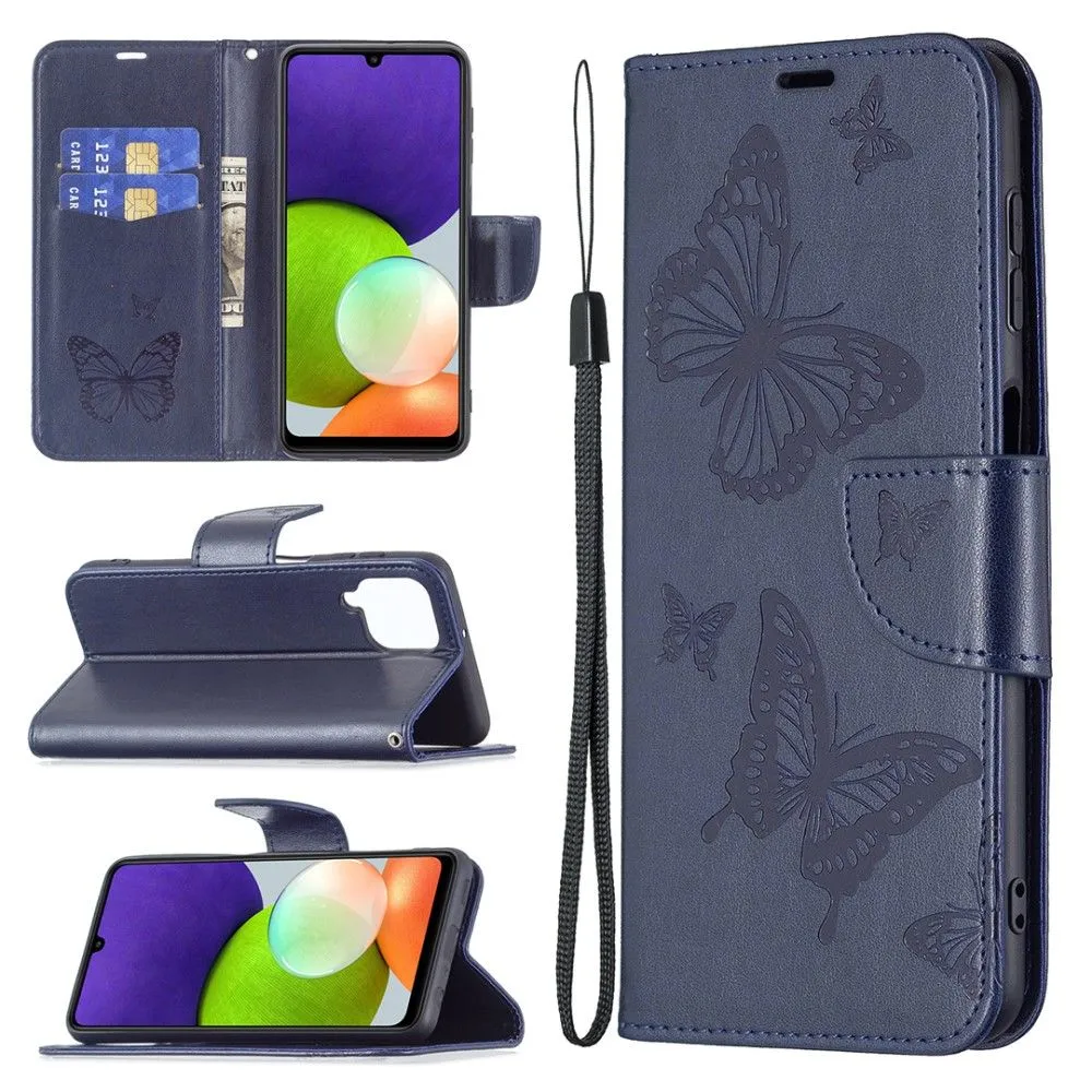 Butterfly Samsung Galaxy A22 4G flip case - Dark Blue