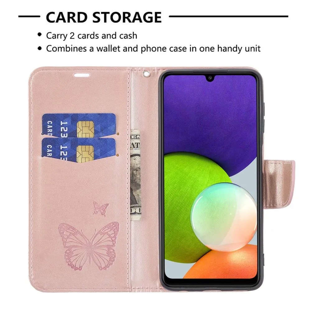 Butterfly Samsung Galaxy A22 4G flip case - Rose Gold