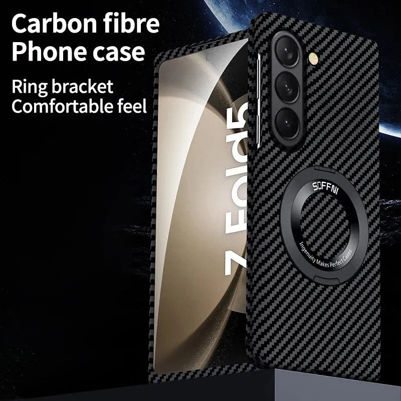 Carbon Fiber Phone Case With Stand Holder Wireless Charging For Samsung Galaxy Z Fold 5 4