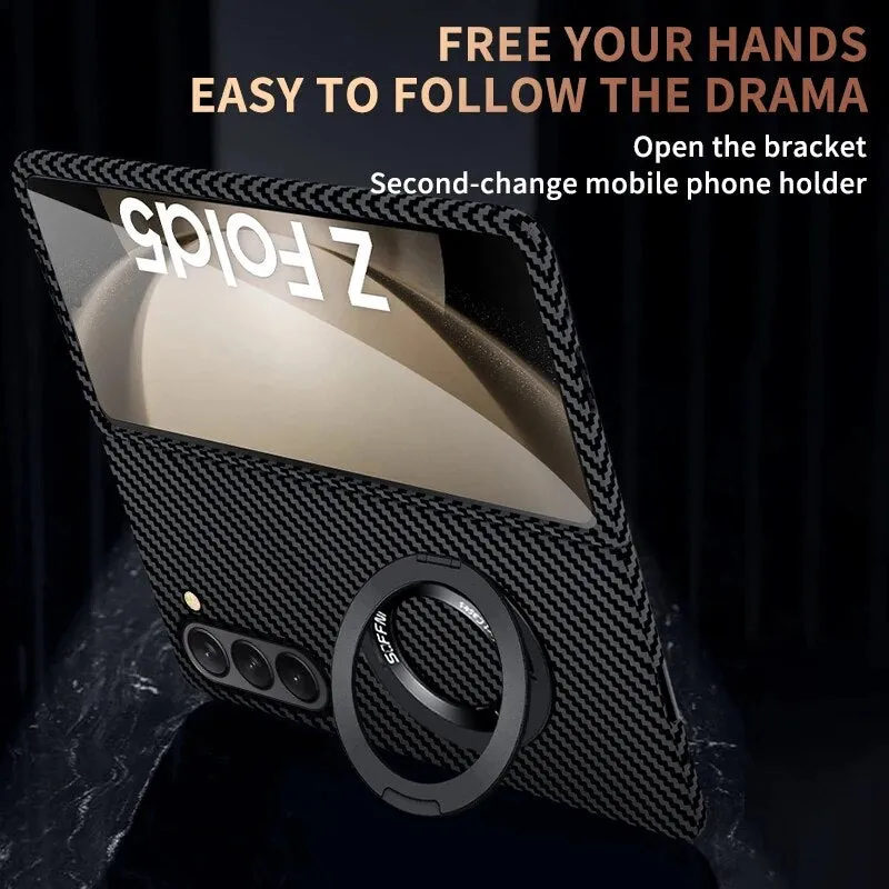 Carbon Fiber Phone Case With Stand Holder Wireless Charging For Samsung Galaxy Z Fold 5 4