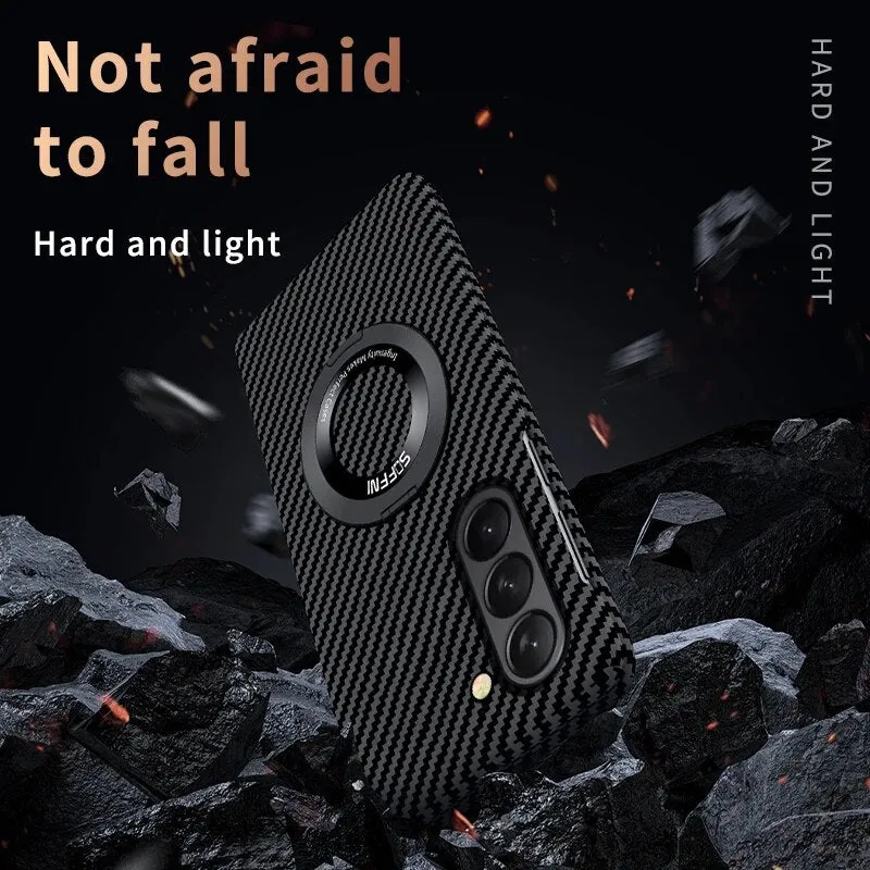 Carbon Fiber Phone Case With Stand Holder Wireless Charging For Samsung Galaxy Z Fold 5 4