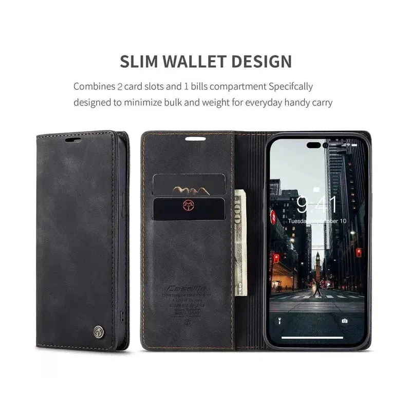 Caseme Magnetic Flip PU Leather Wallet Case for iPhone 11 Pro Max - Carbon Black