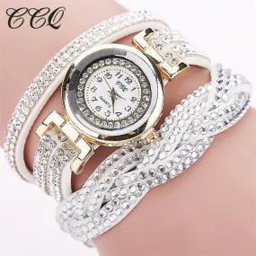 CCQ 2016 New Fashion Casual Quartz Women Rhinestone Watch Braided Leather Bracelet Watch Gift Relogio Feminino Gift 1739