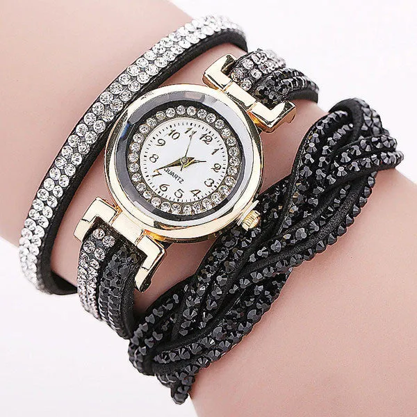 CCQ 2016 New Fashion Casual Quartz Women Rhinestone Watch Braided Leather Bracelet Watch Gift Relogio Feminino Gift 1739