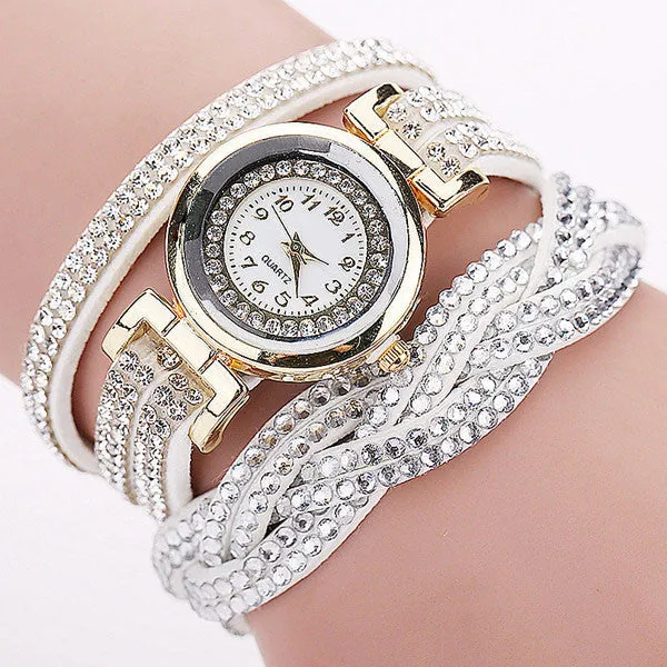 CCQ 2016 New Fashion Casual Quartz Women Rhinestone Watch Braided Leather Bracelet Watch Gift Relogio Feminino Gift 1739