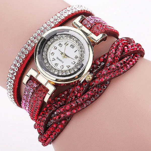 CCQ 2016 New Fashion Casual Quartz Women Rhinestone Watch Braided Leather Bracelet Watch Gift Relogio Feminino Gift 1739